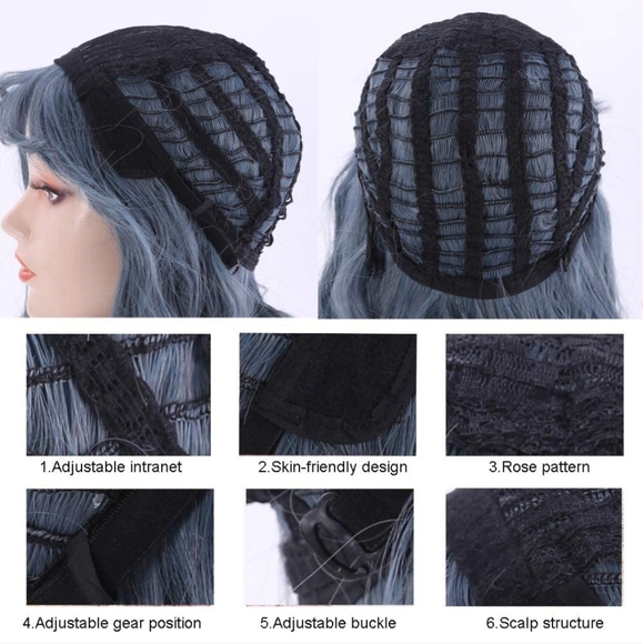 Black short wig with bangs and hairnet - Picture 4 of 9